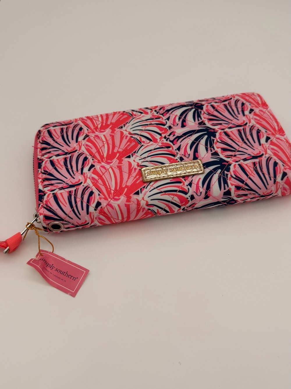 Simply Southern Pink Navy Shell-Print Zip Wallet